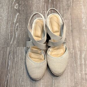 Kelly & Katie Beige Knit Wedge Slingbacks - Women